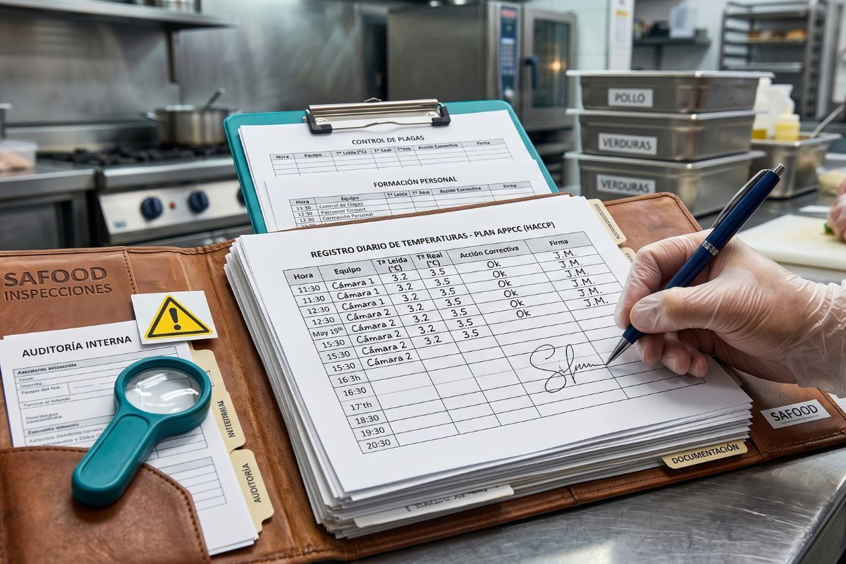 Registro horario de temperaturas siendo completado por un empleado